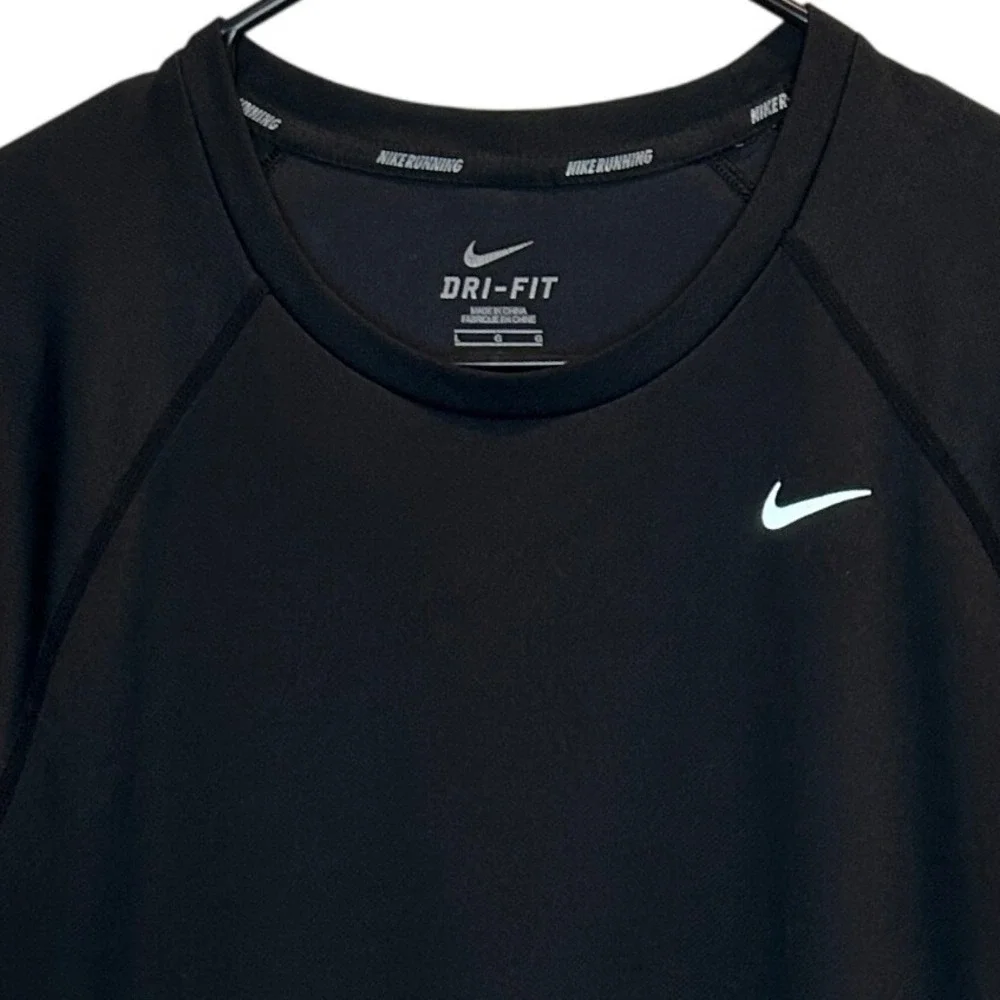 Nike Running Dri-FIT Shirt Large Mens Black Short Sleeve Reflective Raglan Tee